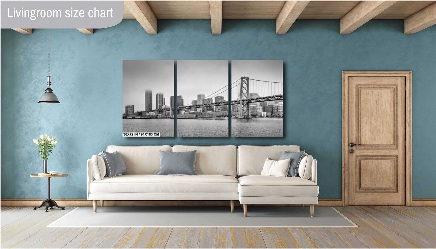 San Francisco Bay Bridge Wall Art Print, Black & White Urban Landscape Cityscape Decor, Modern Home Art % Gift Ideas