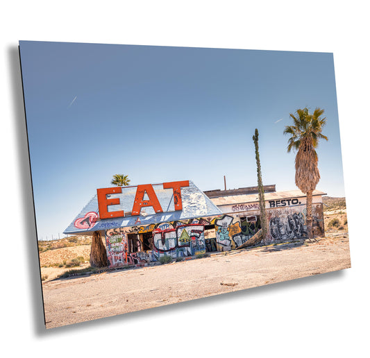 EAT Abandoned California Desert Diner Photo Print | Americana Roadside Cafe Graffiti Art Wall Decor