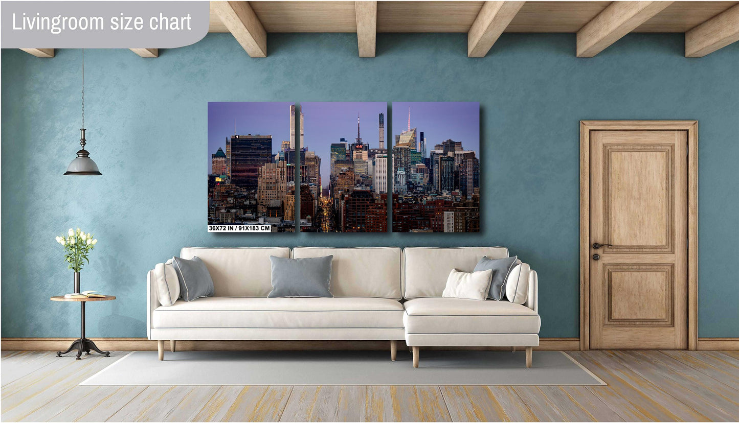 NYC Skyline Panoramic Poster Print: Times Square Evening Cityscape & Midtown Manhattan Traffic Decor