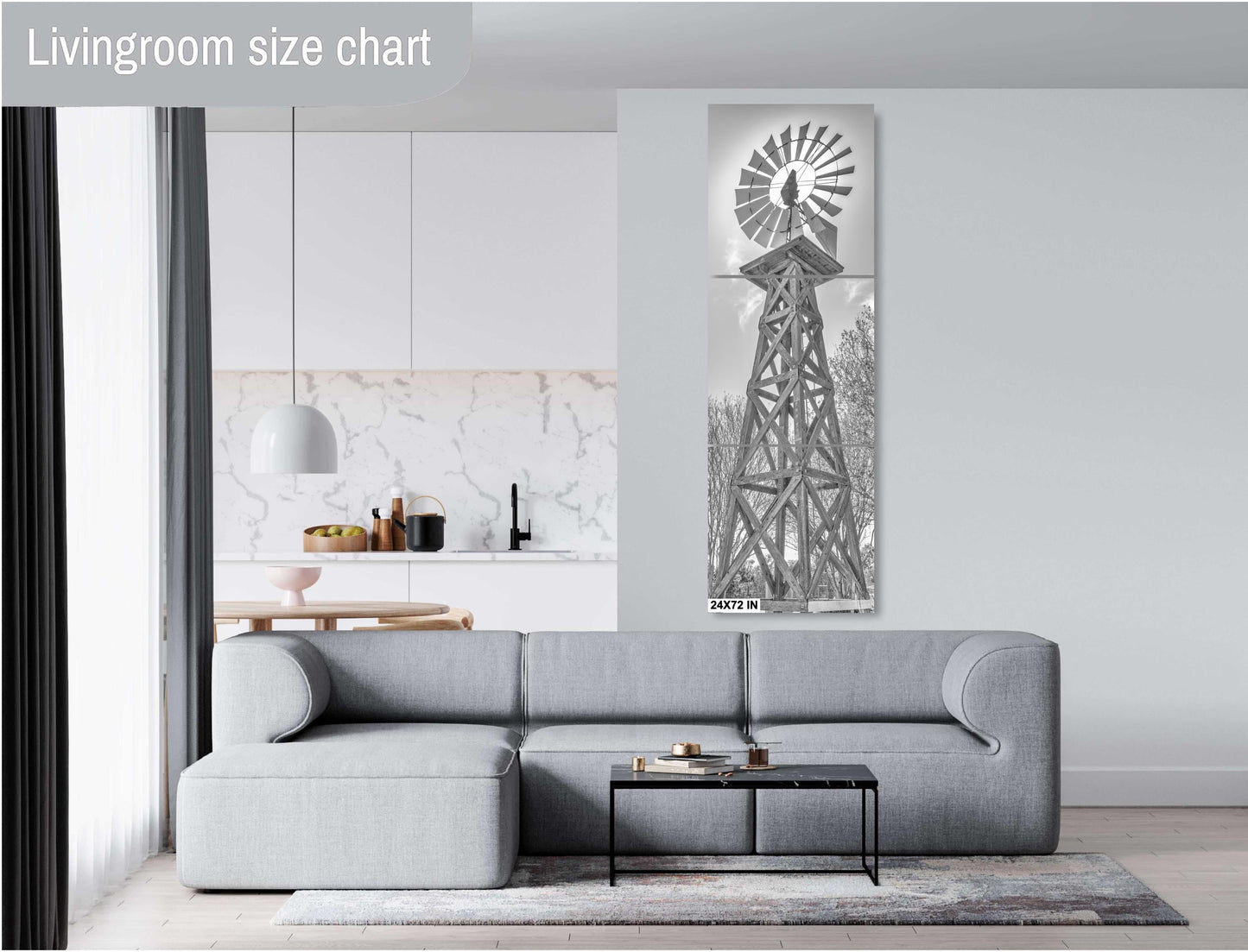 Farmhouse Wall Decor - Texas Windmill Black & White Print: Rustic Art, Country Landscape Decor on Photo Paper, Canvas, Acrylic or Metal