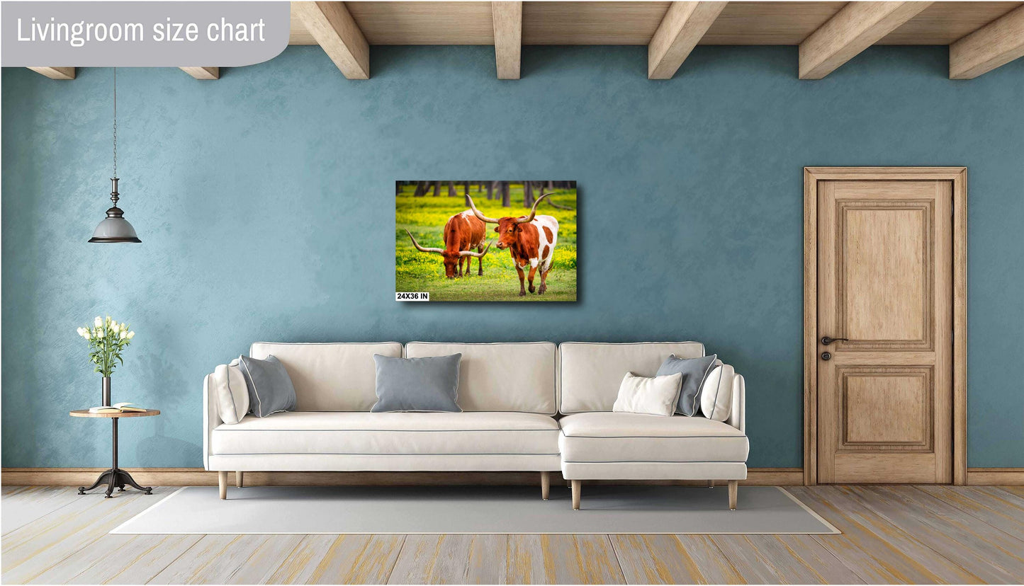 Cattle Wall Canvas - Rustic Longhorn Cow Photography | Ranch Wall Art for Modern Farmhouse Decor | Canvas, Paper, Acrylic or Metal Print