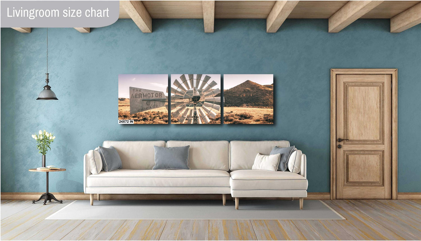 Farmhouse Windmill Photography Print - Rustic Sunset Wall Art Decor for Country Home, West Texas Design
