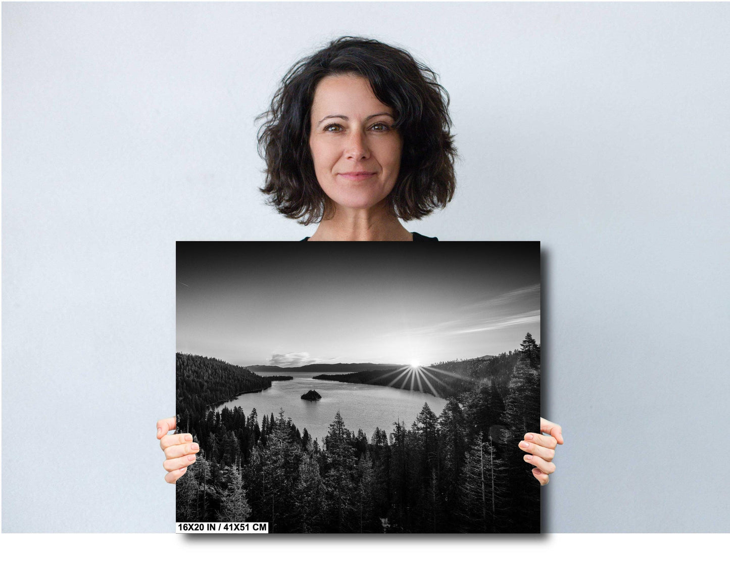Lake Tahoe Print of Sunrise Black & White Photo - Emerald Bay Fanette Island Wall Art on Premium Paper, Canvas, Acrylic, or Metal