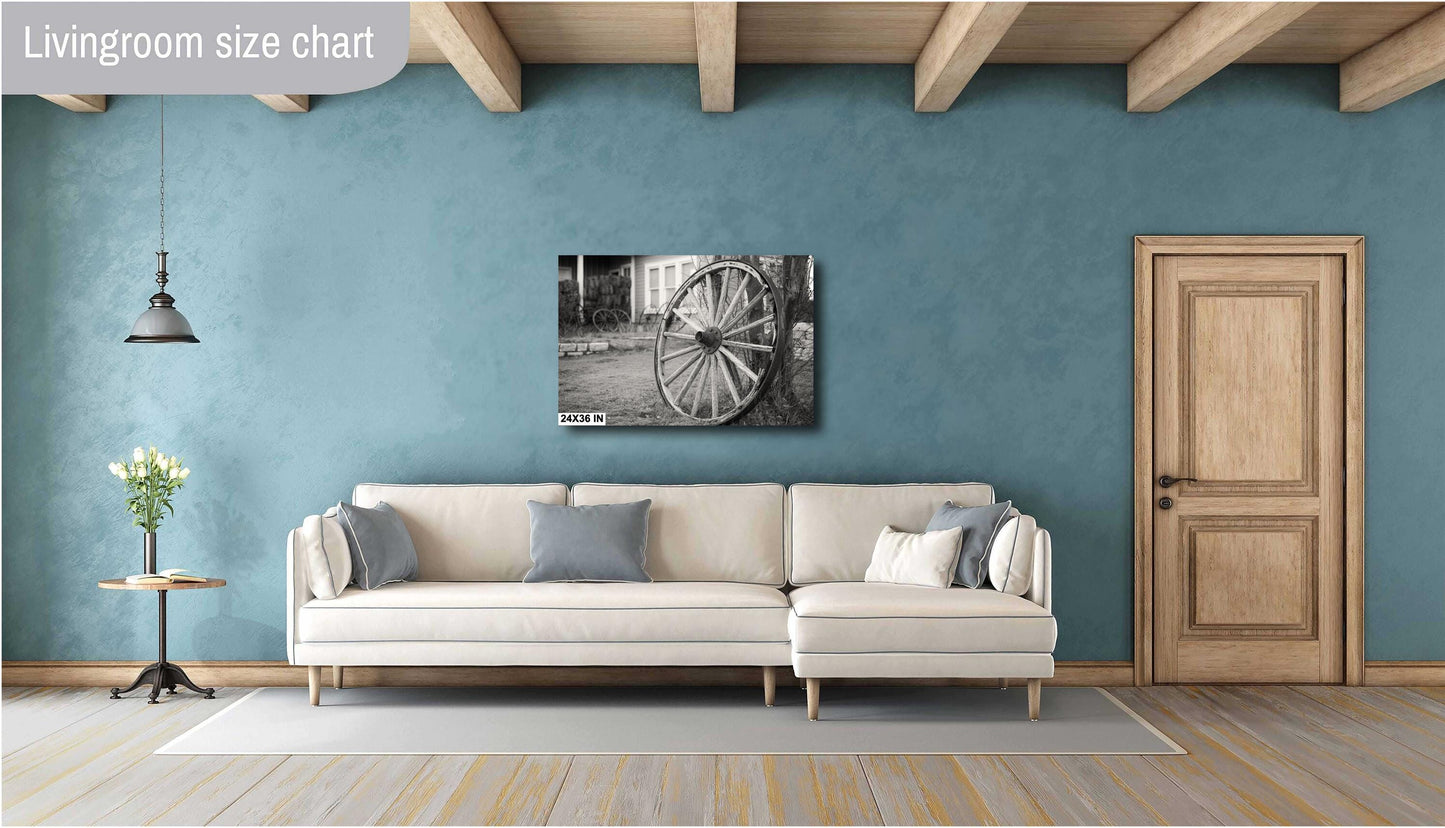 Rustic Wagon Wheel Sepia Photo: Large Country Wall Art for Texas Farmhouse Decor (Paper/Canvas/Acrylic/Metal)