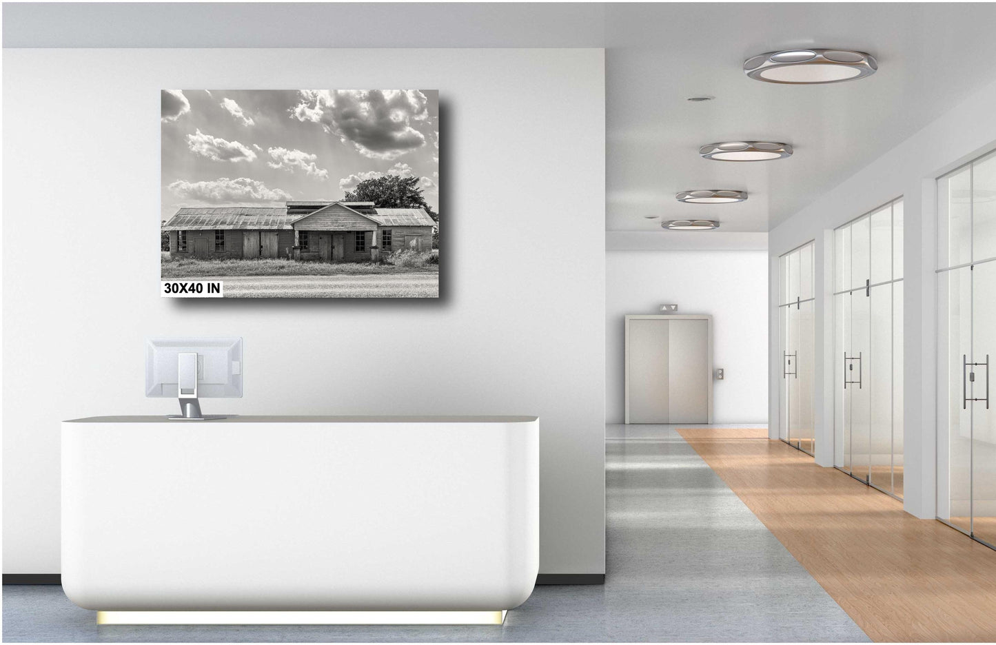 Barn Wall Art - Rustic Neutral Farmhouse Wall Art: Modern White Barn Landscape Print for Home, Canvas Decor, Rustic Chic Decor