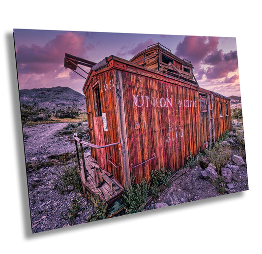 Vintage Union Pacific Caboose in Rhyolite Ghost Town - Western Americana Train Photography Wall Art Print on Premium Photo Paper or Canvas