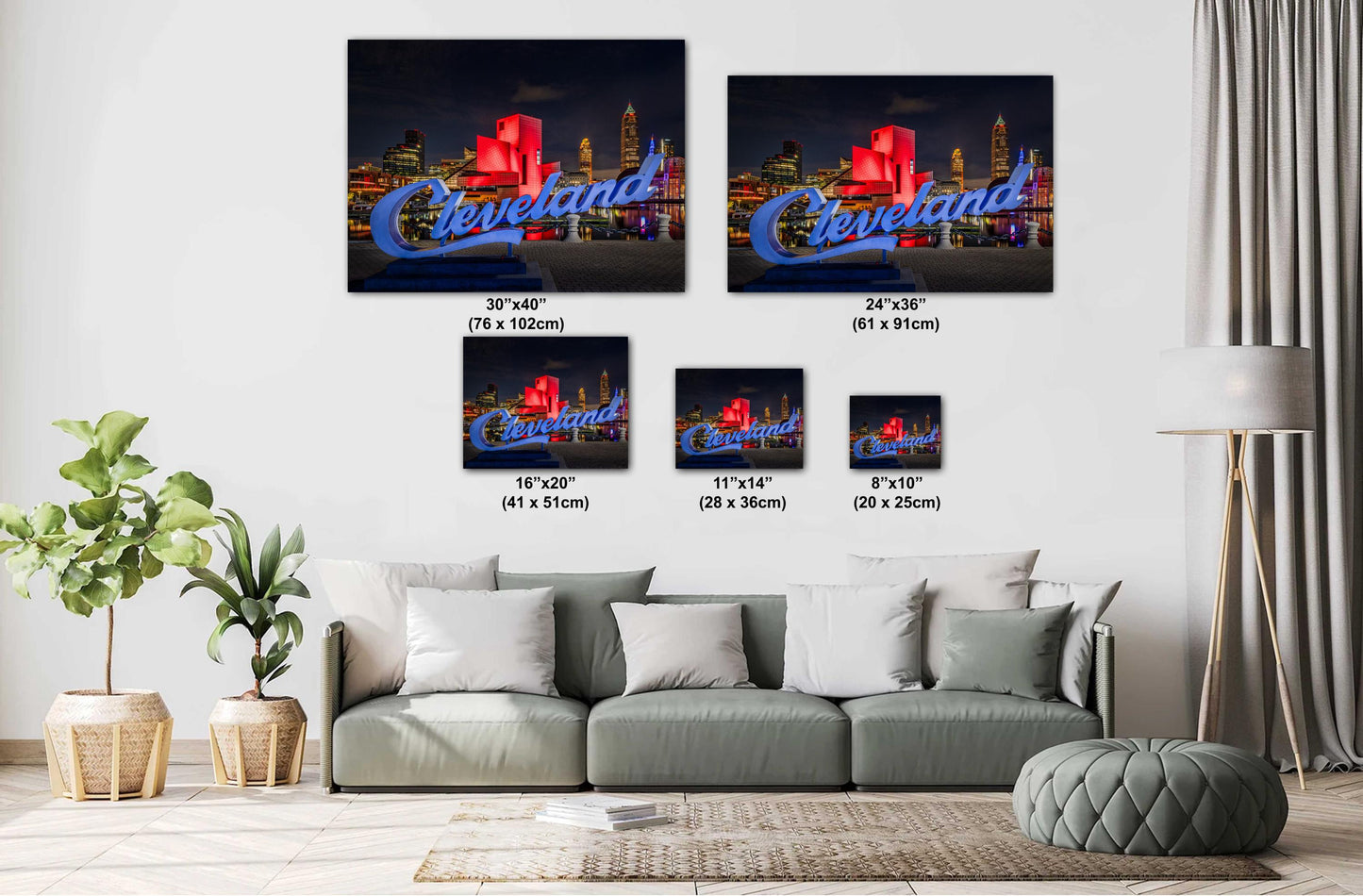 Cleveland Skyline at Night Art | Script Sign & Rock Hall Canvas, Metal Print | Downtown Ohio Cityscape Decor