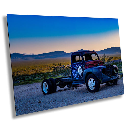 Banksy-Inspired Wall Art Print: Abandoned Truck in Rhyolite Ghost Town, Americana Desert Landscape Decor, Unique Home Art