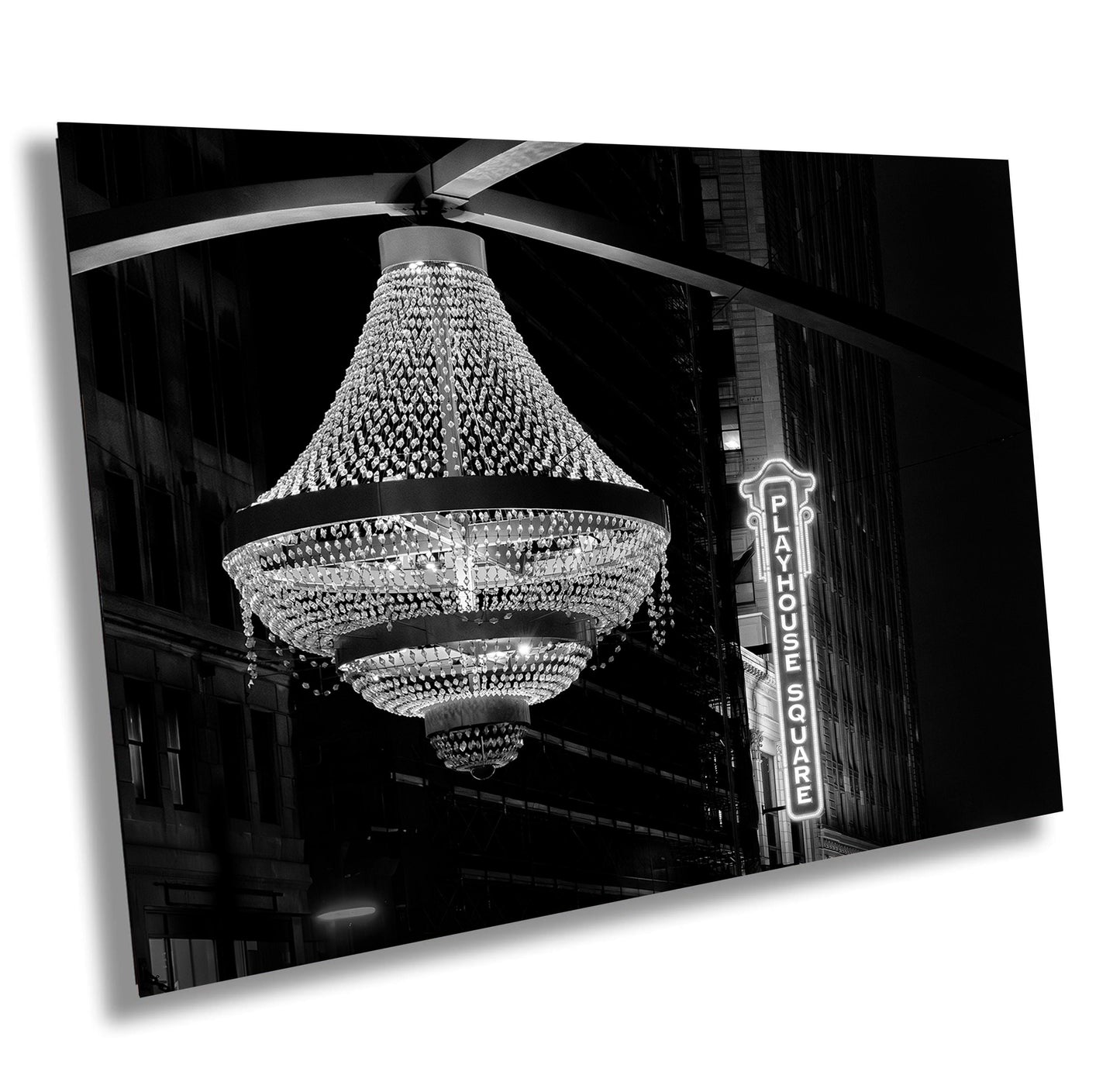 Cleveland Art - Playhouse Square Chandelier Sign - Black & White CLE Night Photography Wall Art Decor, Cleveland Home or Office Decoration