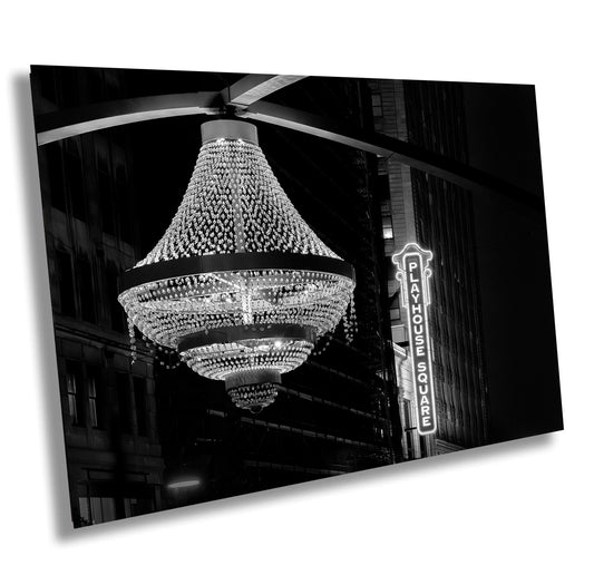 Cleveland Art - Playhouse Square Chandelier Sign - Black & White CLE Night Photography Wall Art Decor, Cleveland Home or Office Decoration
