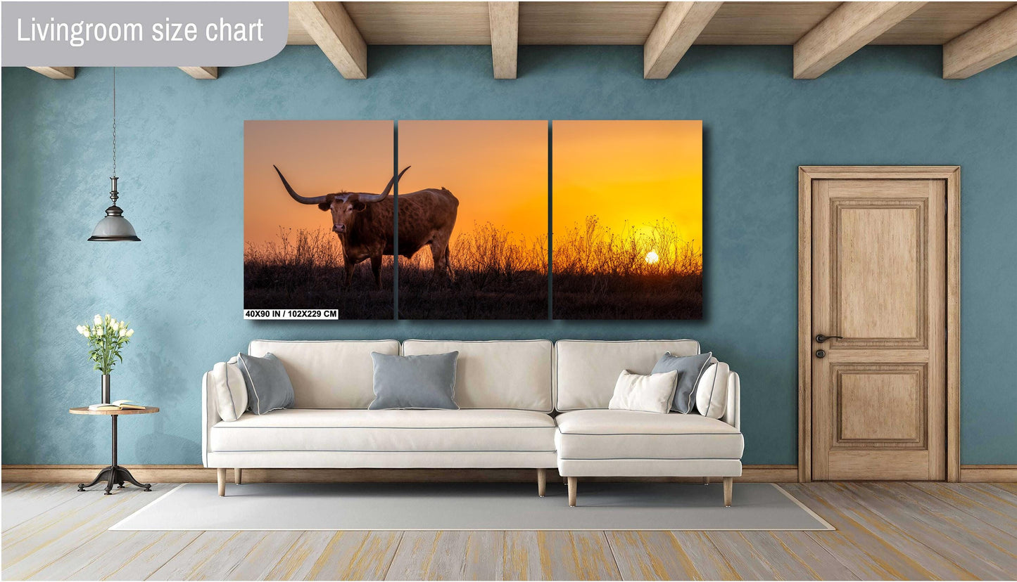 Texas Longhorn Steer at Sunset Wall Decor - Backroad Bull Photography on Premium Paper, Canvas, Acrylic, or Metal