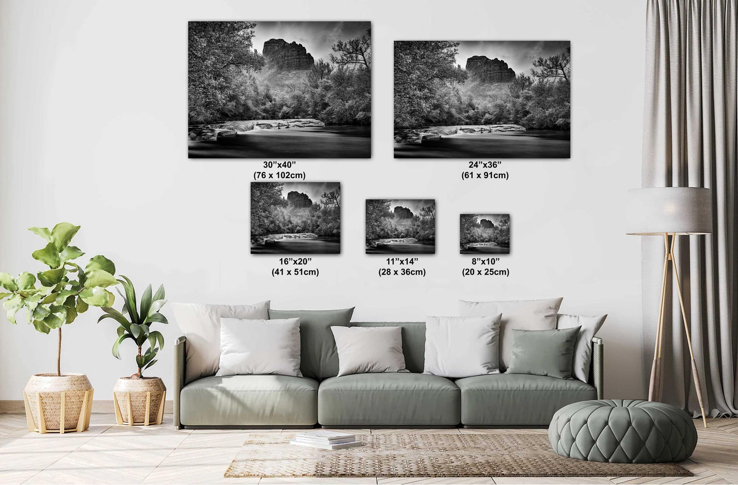 Sedona Arizona Cathedral Rock from Oak Creek - Black and White Photography Print on Premium Photo Paper, Canvas, Acrylic & Metal Decor