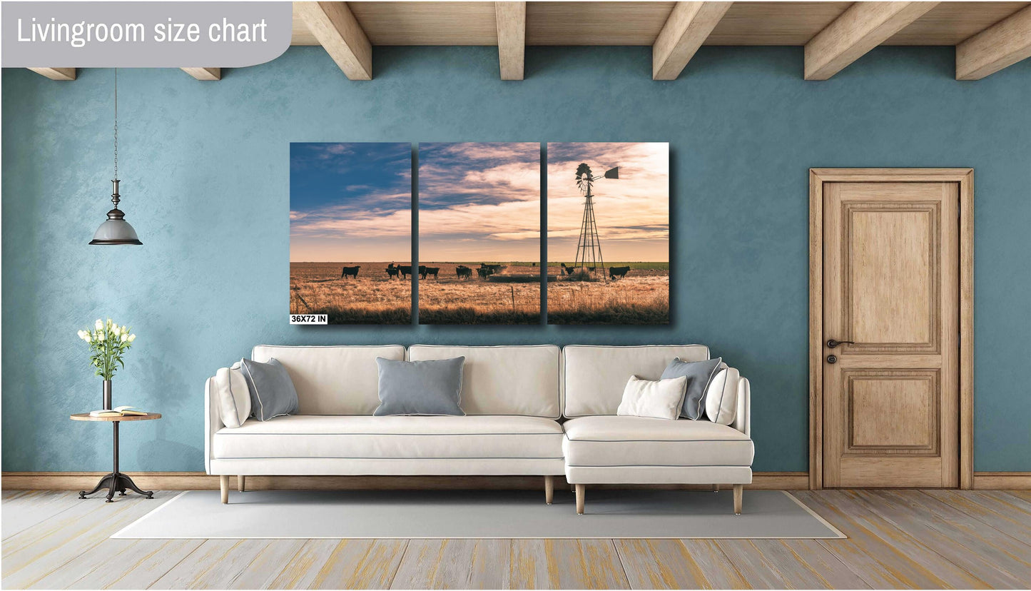 Farmhouse Wall Decor Countryside Black Cows & Windmill Fine Art Print, Modern Farmhouse Art, Rustic Home Photography, Texas Landscape Decor