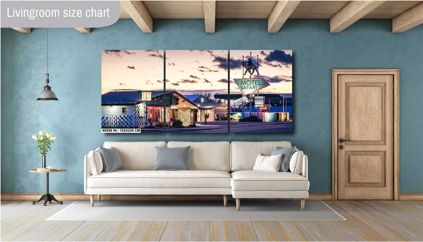 Retro Art Print - Vintage Route 66 Photography Print: Motel Safari in Tucumcari, NM on Premium Photo Paper, Canvas, Acrylic, or Metal