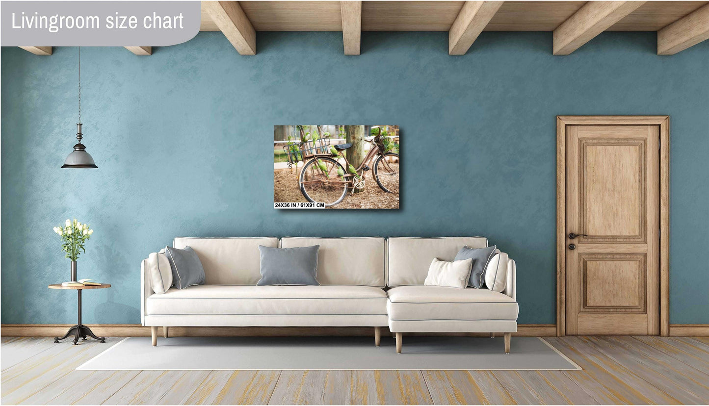 Parrot Wall Art - Antique Bicycle Covered in Quaker Parrots | Fine Art Photo Print, Canvas, Acrylic & Metal Decor for Bird Lovers