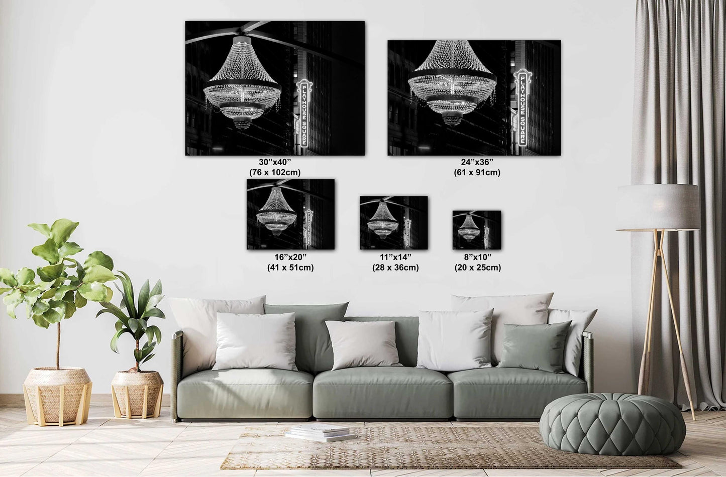 Cleveland Art - Playhouse Square Chandelier Sign - Black & White CLE Night Photography Wall Art Decor, Cleveland Home or Office Decoration