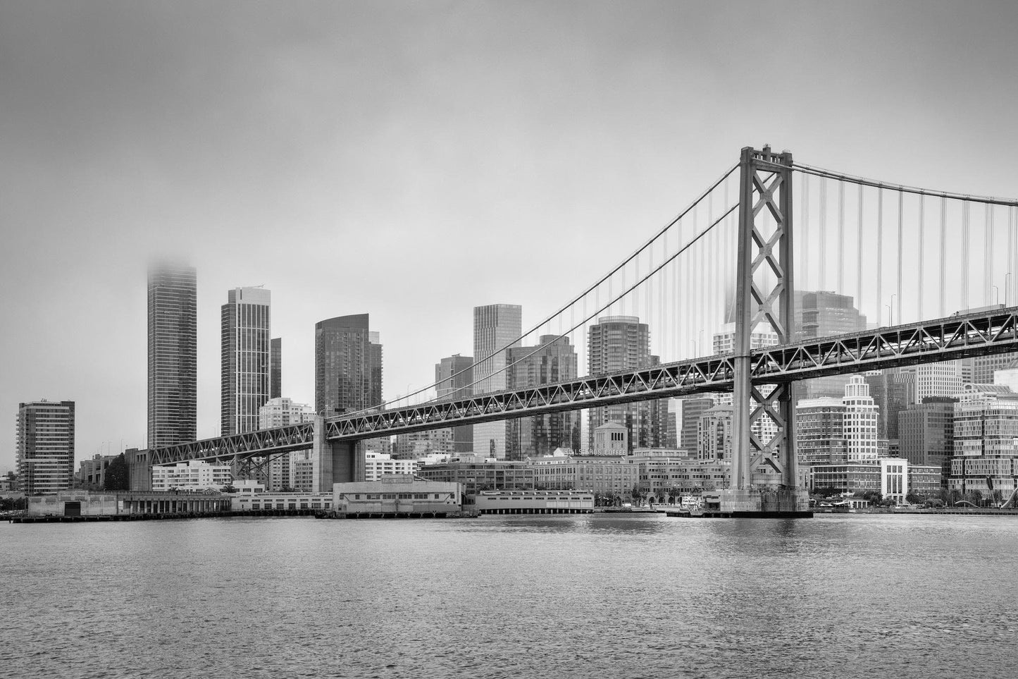San Francisco Bay Bridge Wall Art Print, Black & White Urban Landscape Cityscape Decor, Modern Home Art % Gift Ideas