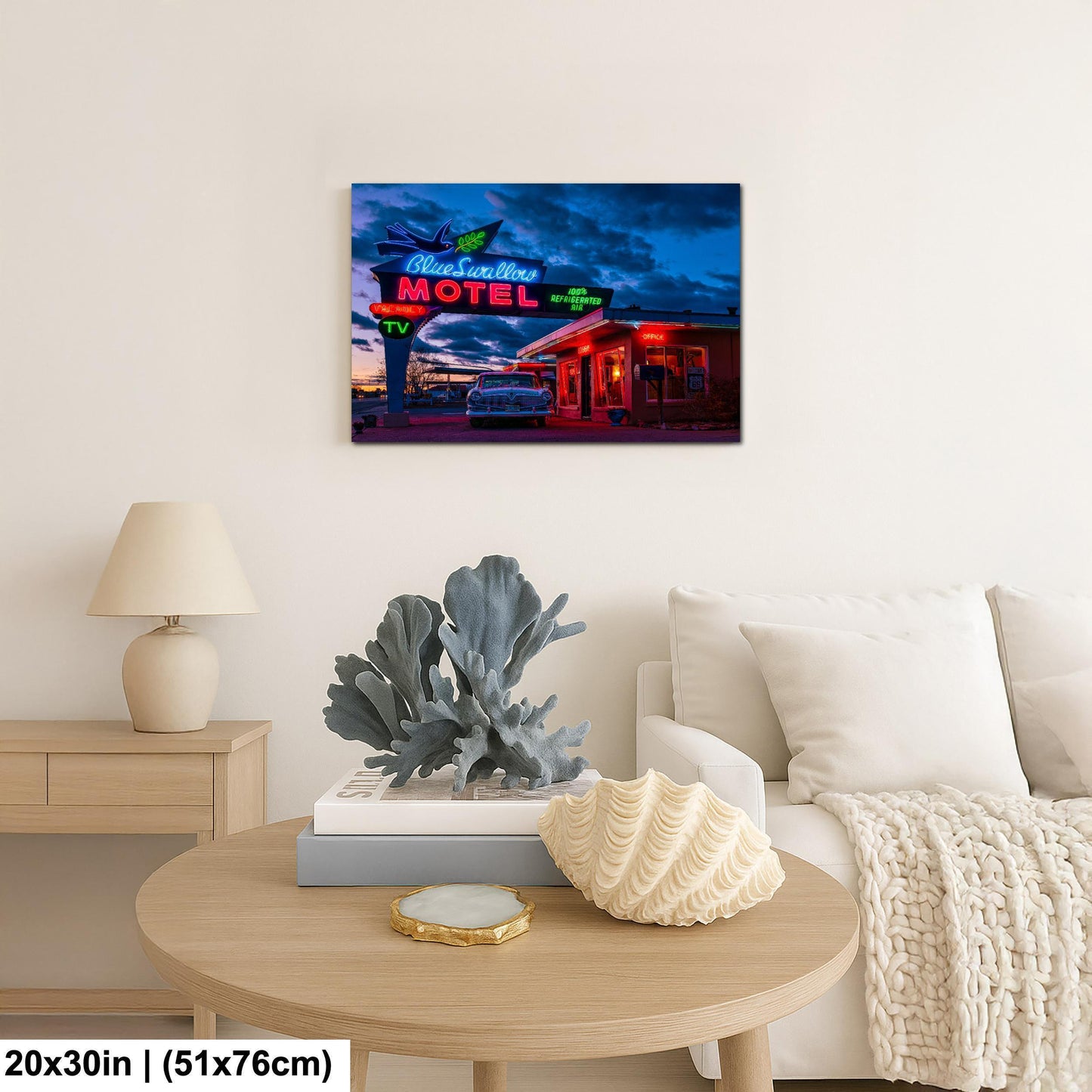 Blue Swallow Motel Print - Route 66 Wall Art | Americana Neon Sign Decor