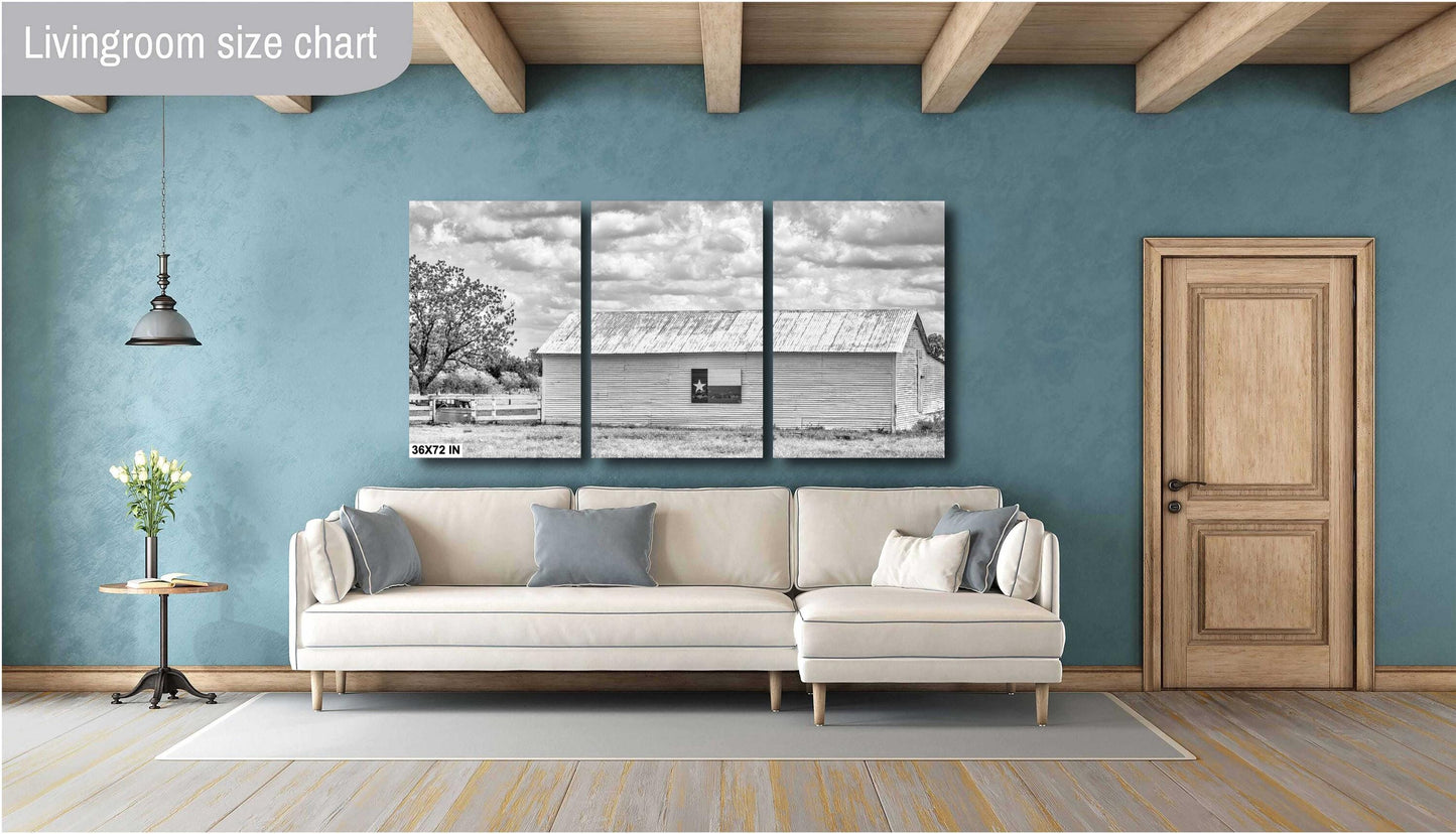 Texas Wall Art Print - Black & White Texas Flag Barn Photo: Rustic Farmhouse Wall Art for Cowboy Home Decor (Multiple Formats)