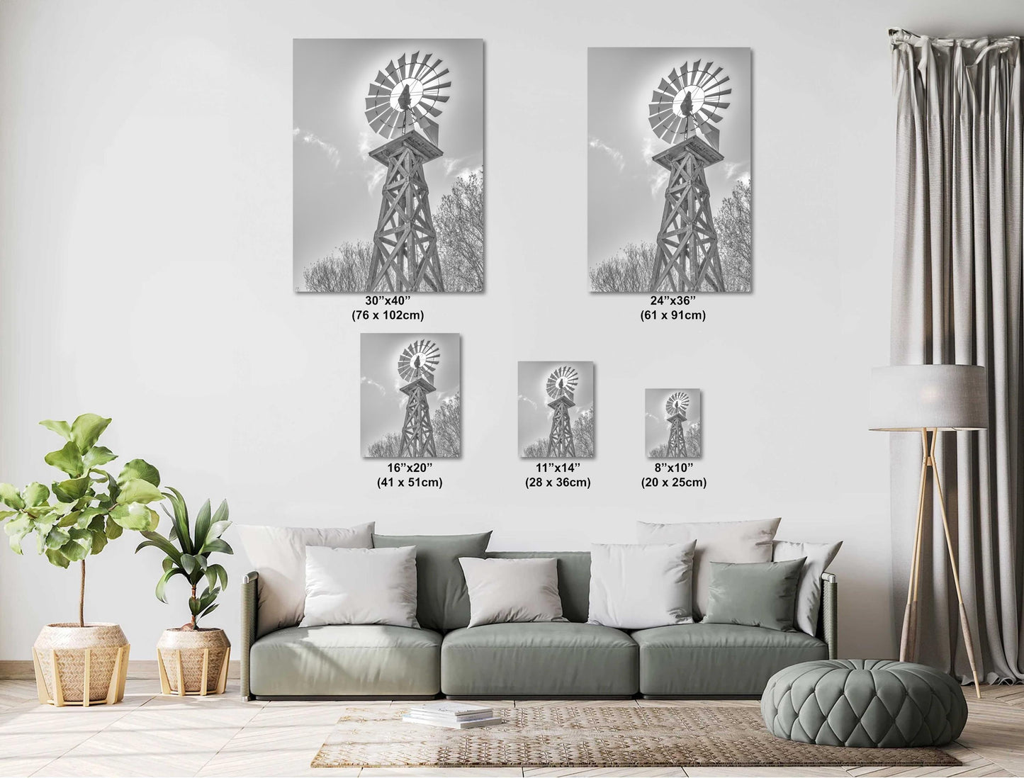 Farmhouse Wall Decor - Texas Windmill Black & White Print: Rustic Art, Country Landscape Decor on Photo Paper, Canvas, Acrylic or Metal