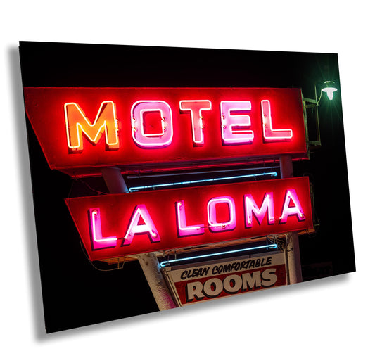 Vintage Pink Neon Motel Sign Photograph - La Loma Motel Route 66 Art Print, Retro Wall Décor, Multiple Sizes Available