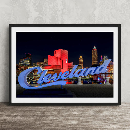 Cleveland Skyline Canvas - Ohio Cityscape Art | Rock Hall Print & Script Sign