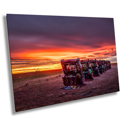Retro Car Decor - Cadillac Ranch Sunset Print | Route 66 Amarillo Landscape Photography | Texas Americana Wall Art Decor
