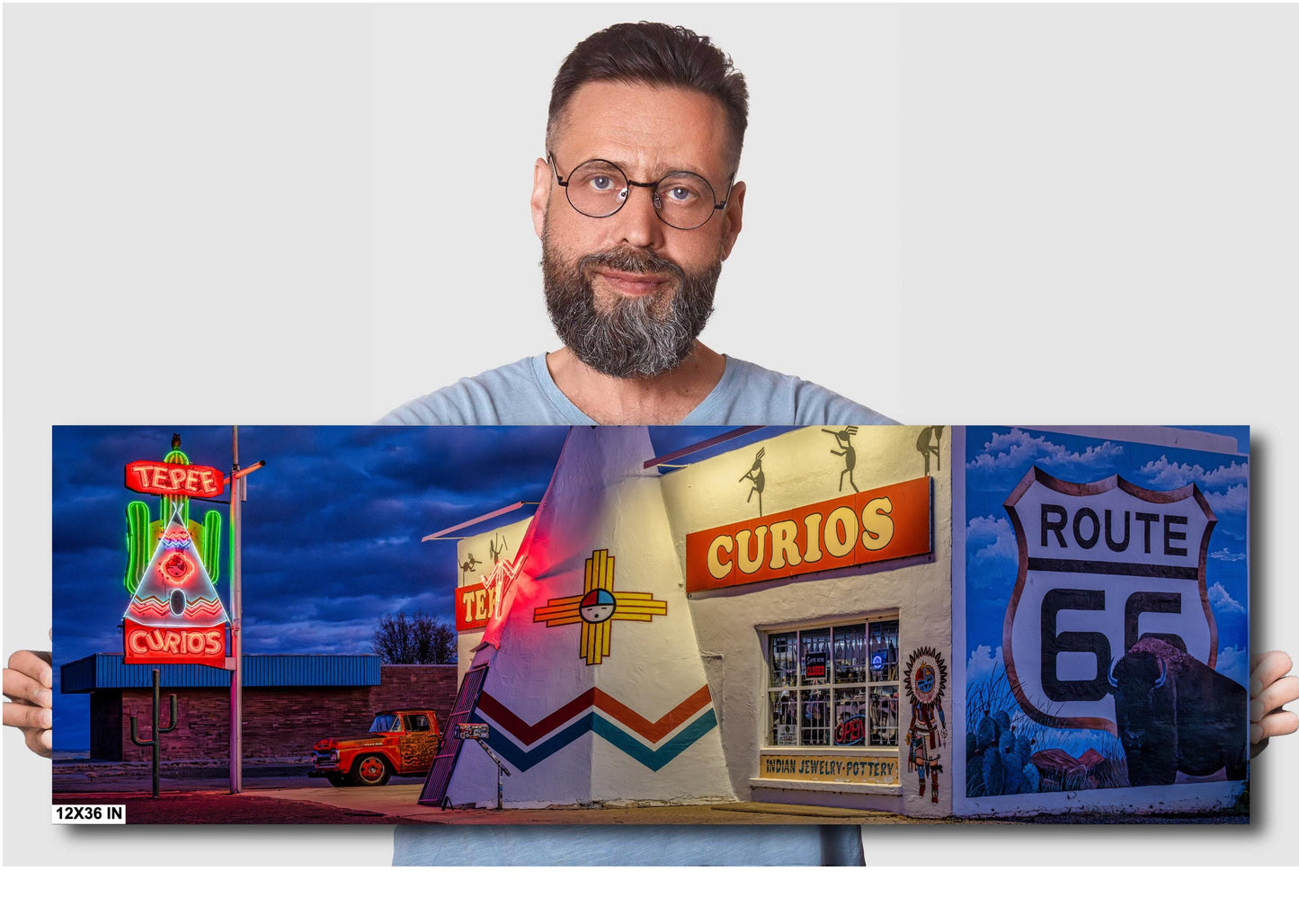 New Mexico Wall Art - Teepee Curios Neon Sign Print - Route 66 Road Trip Art - New Mexico Photography on Paper, Canvas, Acrylic & Metal