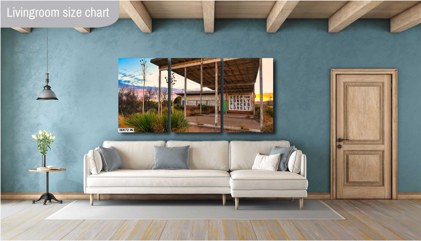 Abandoned Gas Station Mural Art Print | Lobo Texas Ghost Town Landscape | Desert Americana Wall Decor | Keep the Lonely Places Lonely