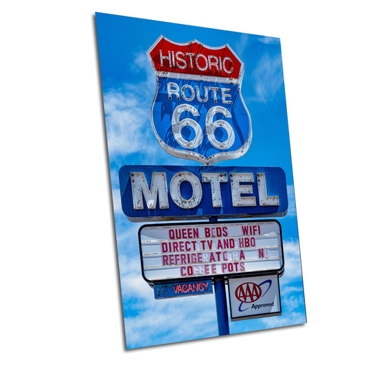 Vintage Route 66 Motel Neon Sign Photography: Western Rustic Wall Art Decor Print for Retro Boho Homes