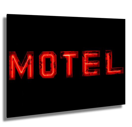 Motel Neon Sign Retro Photography Print • Weathered Vintage & Antique Sign Art Wall Decor on Premium Photo Paper, Canvas, Acrylic or Metal