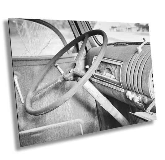 Vintage Truck Wall Art - Chevy Steering Wheel Photo - Rustic Farmhouse Wall Art, Classic Pickup Photography for Home Decor