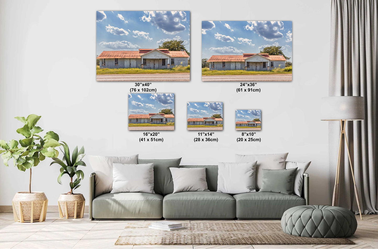 Modern Farmhouse Wall Art - Texas Barn Landscape Print - White Rustic Farmhouse Wall Art for Living Room, Office, Home Decor