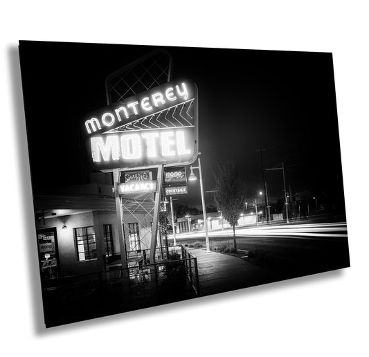 Route 66 Sign Photo - Monterey Motel ABQ Black & White Wall Art, Albuquerque Home Decor, Vintage Travel Decor