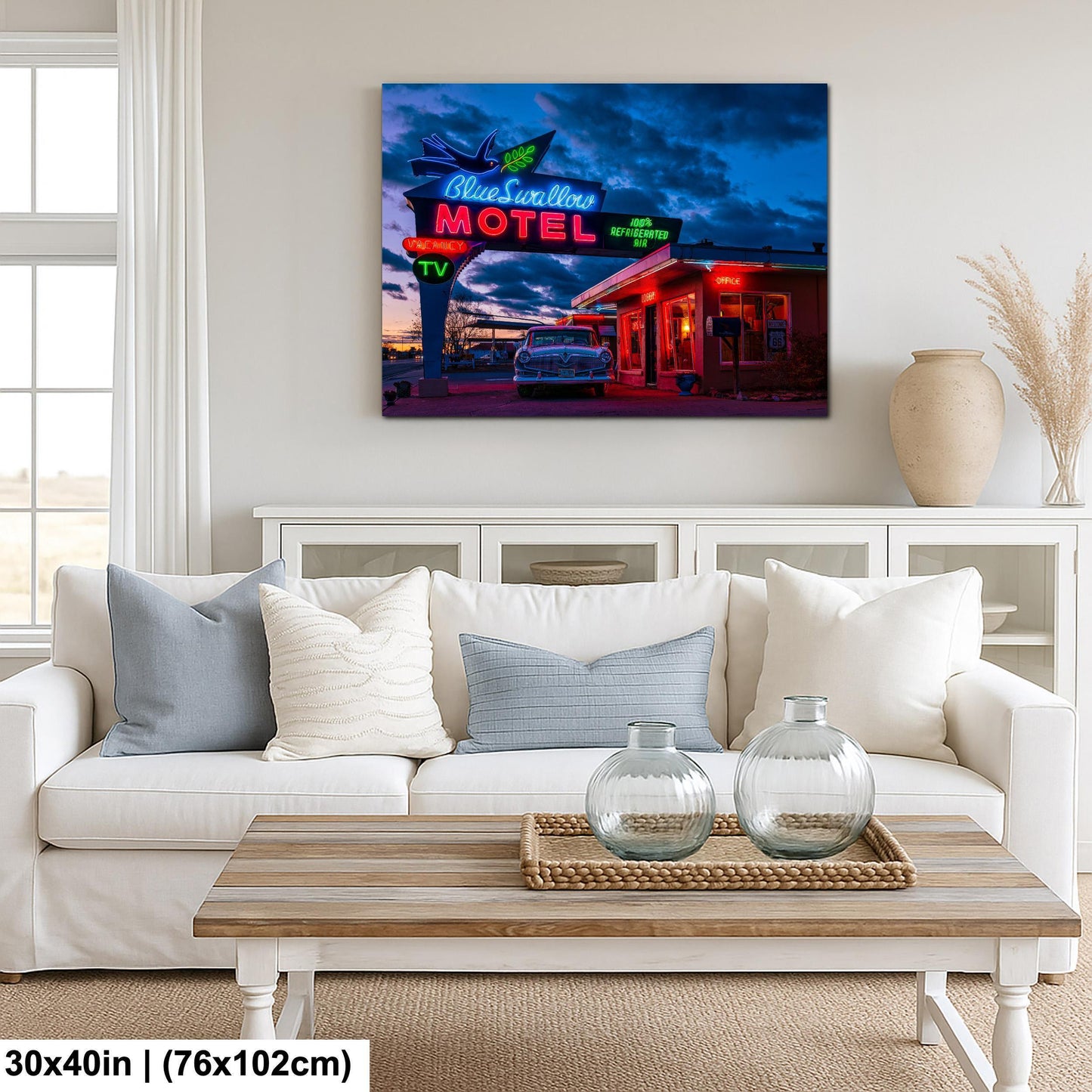 Blue Swallow Motel Print - Route 66 Wall Art | Americana Neon Sign Decor