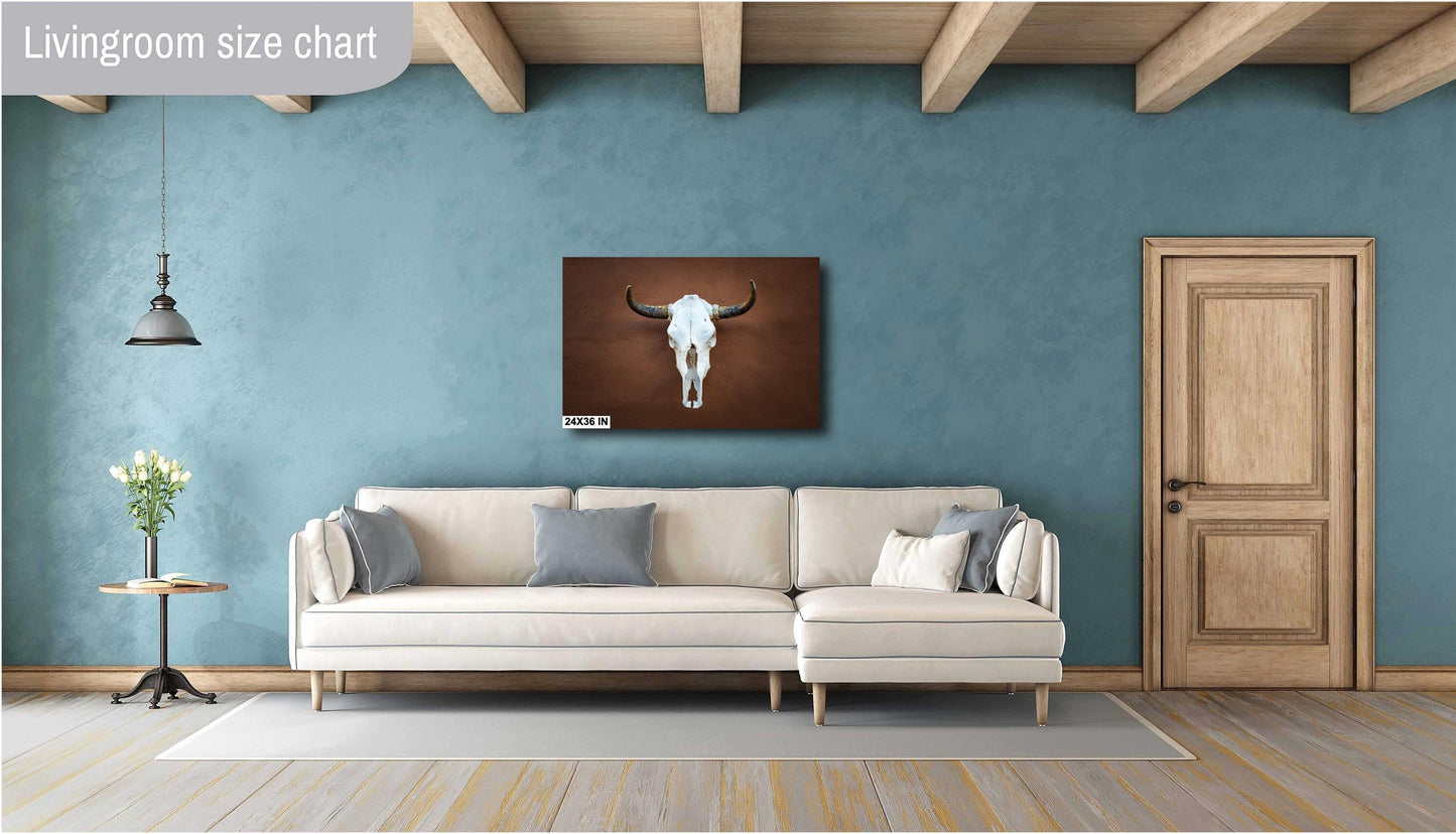 Texas Longhorn Skull Print: Western Steer Art on Leather, Canvas, Acrylic, Metal or Photo Paper