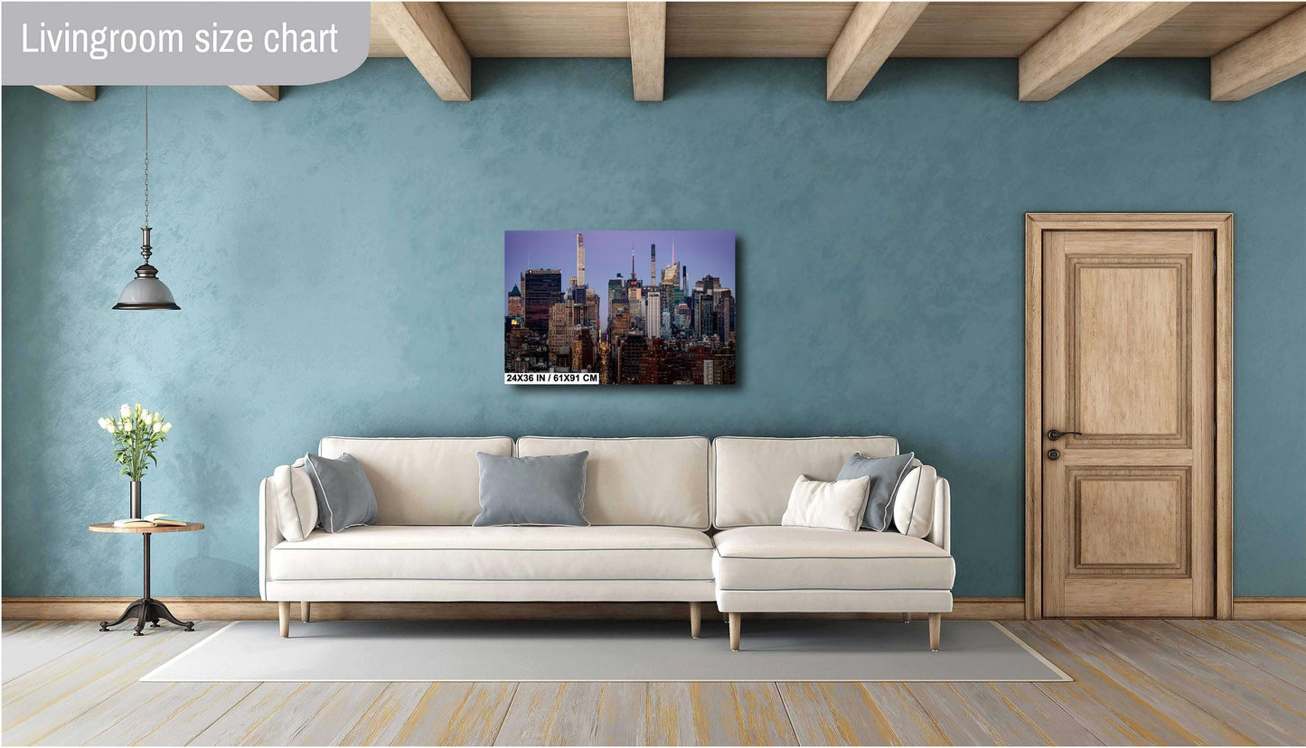 NYC Skyline Panoramic Poster Print: Times Square Evening Cityscape & Midtown Manhattan Traffic Decor