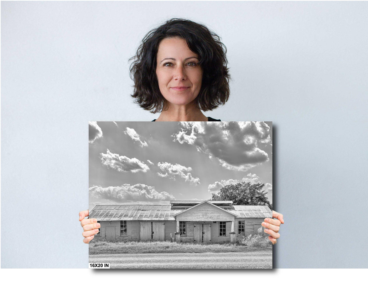 Farmhouse Wall Decor - Rustic Black & White Barn Landscape Print | Modern Farmhouse Wall Art for Living Room or Office Decor