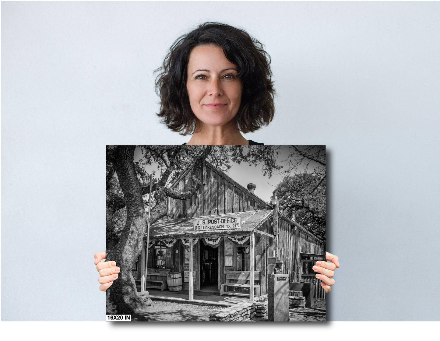 Luckenbach Texas Post Office Black and White Print - Fine Art Photography on Premium Photo Paper, Ready-to-Hang Canvas, Acrylic & Metal