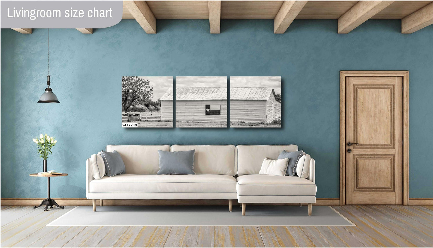 Texas Wall Art Photography - Texas Flag Barn Wall Art | Rustic Black & White Decor for Western Farmhouse Home