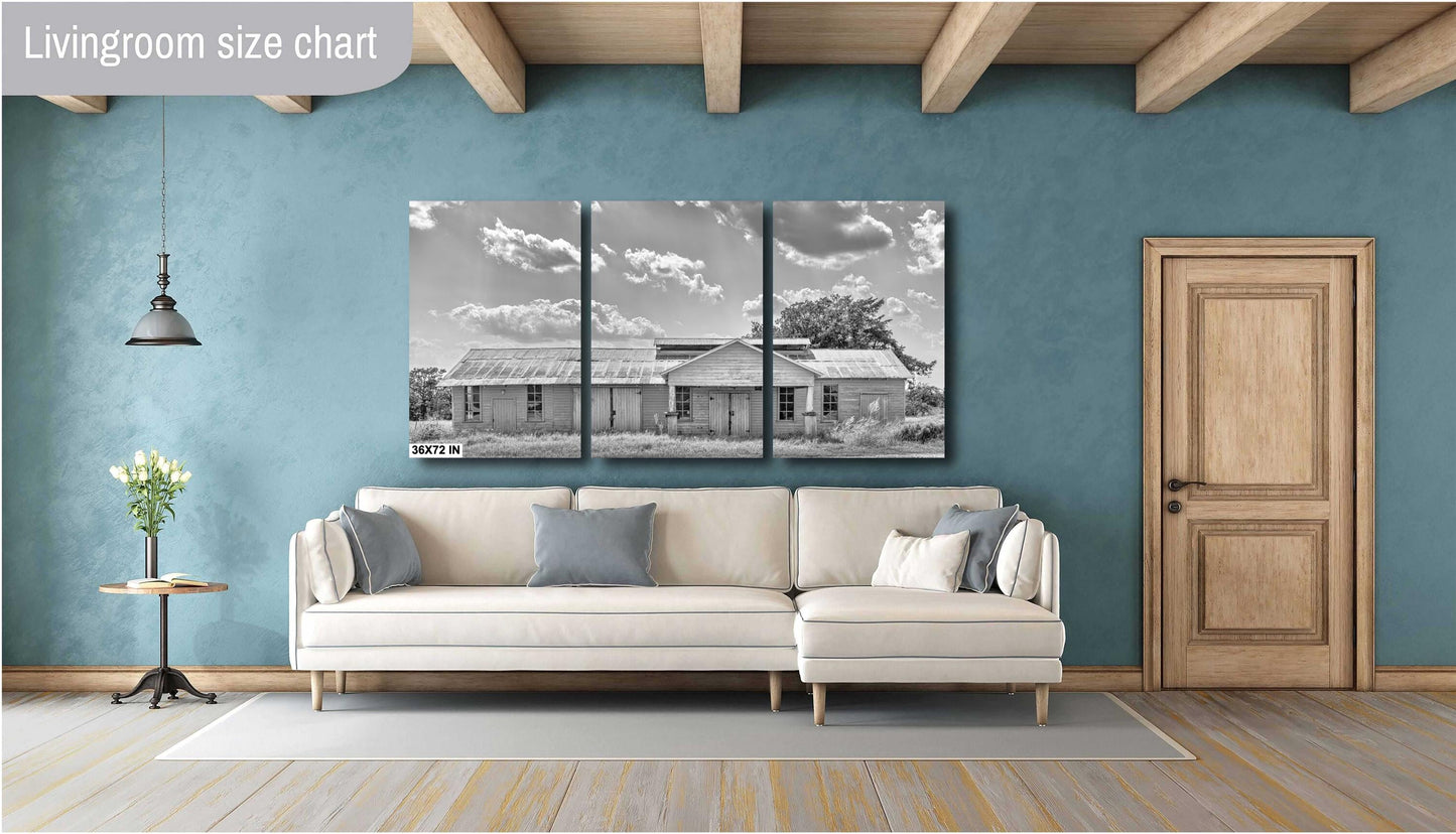 Farmhouse Wall Decor - Rustic Black & White Barn Landscape Print | Modern Farmhouse Wall Art for Living Room or Office Decor