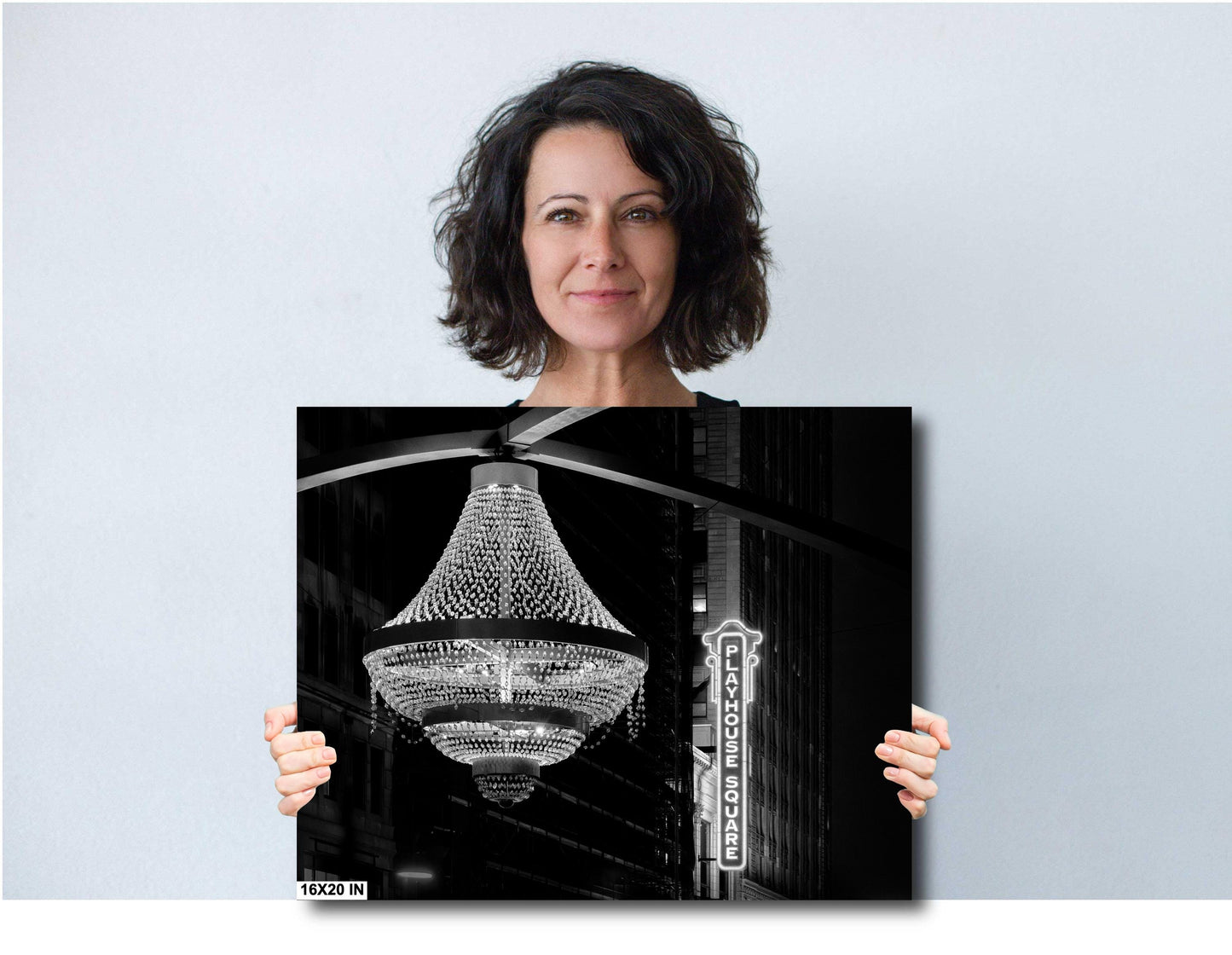 Cleveland Art - Playhouse Square Chandelier Sign - Black & White CLE Night Photography Wall Art Decor, Cleveland Home or Office Decoration