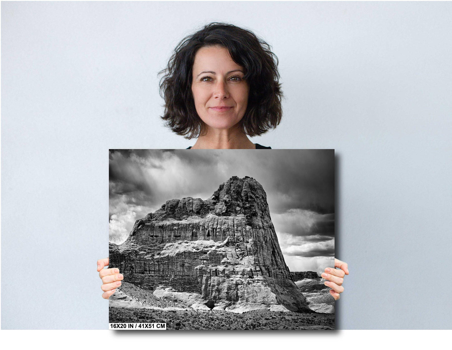 Southwest Art Print - Majestic Rock Formation Near Big Water, Utah: B&W Southwestern Fine Art Photography