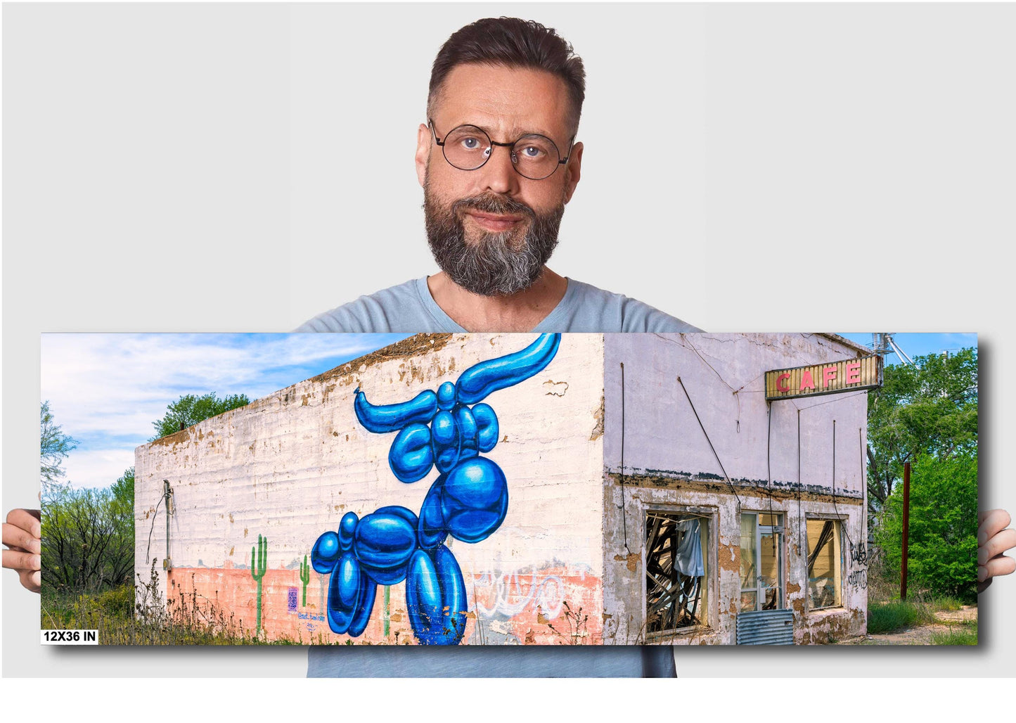 Americana Art: Texas Cafe with Blue Longhorn Mural | Wingate, TX Photography on Premium Photo Paper, Canvas, Acrylic & Metal
