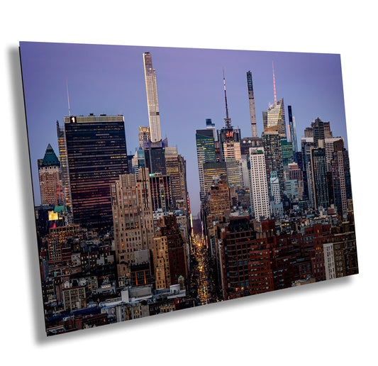NYC Skyline Panoramic Poster Print: Times Square Evening Cityscape & Midtown Manhattan Traffic Decor