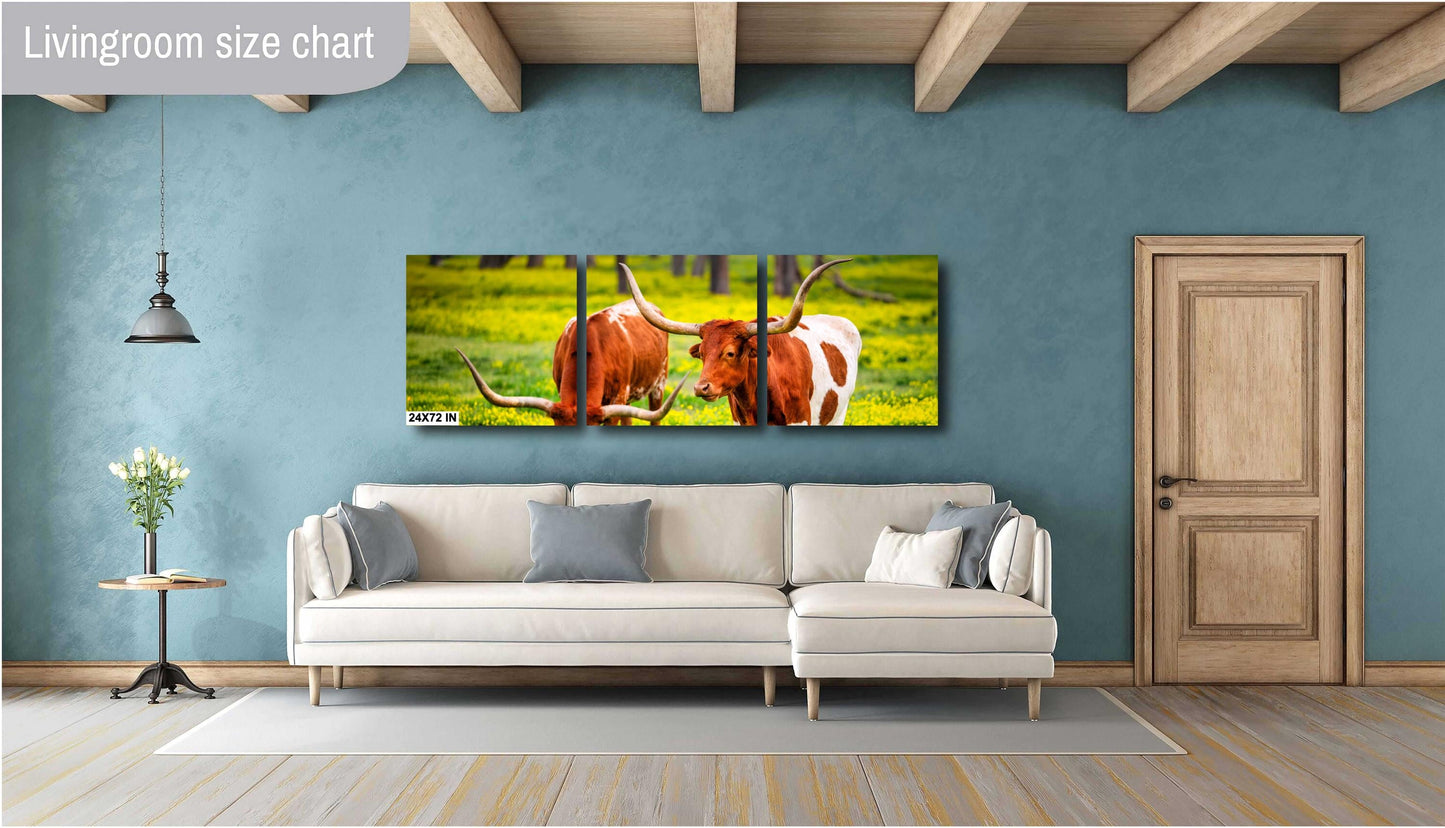 Cattle Wall Canvas - Rustic Longhorn Cow Photography | Ranch Wall Art for Modern Farmhouse Decor | Canvas, Paper, Acrylic or Metal Print