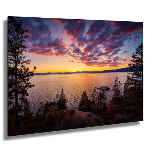 Lake Tahoe Print - Fiery Sunset Wall Art Photography on Photo Paper, Canvas & Metal – Mountain Landscape Decor, Nevada California Gift