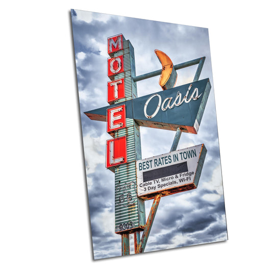 Route 66 Neon Sign Tulsa Art Print: Oasis Motel Oklahoma Photo on Paper, Canvas, Acrylic, or Metal