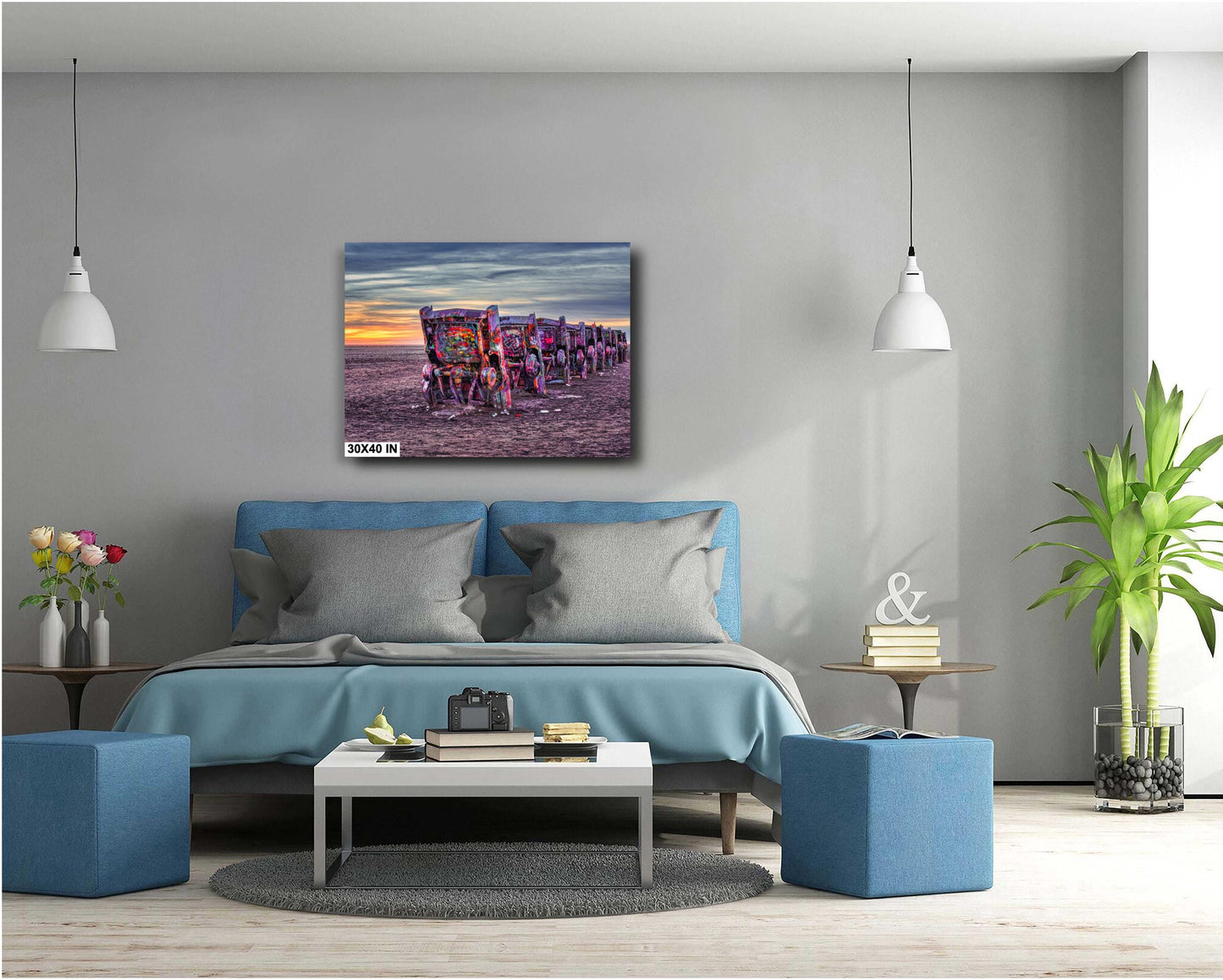 Cadillac Ranch Sunset Panorama | Route 66 Amarillo Texas Roadside Attraction Photography Print on Photo Paper, Canvas & Metal
