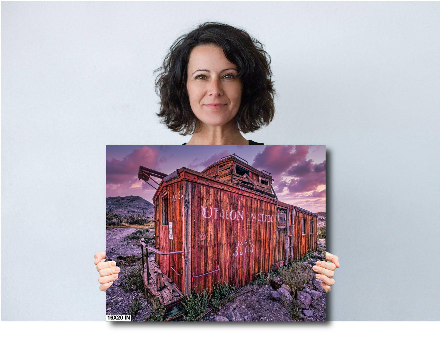 Vintage Union Pacific Caboose in Rhyolite Ghost Town - Western Americana Train Photography Wall Art Print on Premium Photo Paper or Canvas
